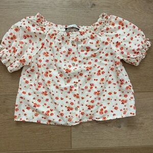 Zara Floral Kids Blouse - White and Red